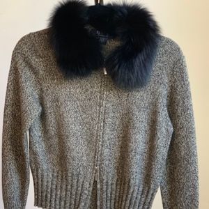 El Daws Black and White Zip Up Cashmere Cardigan